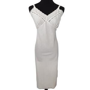 Vintage 80s Cream Cotton Slip Dress Midi Nightgown Lingerie Coquette Honeymoon